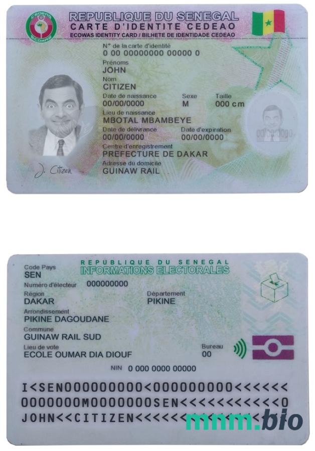 Szablon dowodu osobistego Senegalu w PSD, w pełni edytowalny